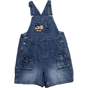 Disney Mickey Mouse American Sport Denim Shortalls Blue Large Patriotic Vintage
